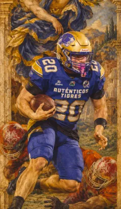 Corredor número 20 de Auténticos Tigres con el balón, pintura estilo renacentista
